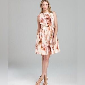 Calvin Klein Dress 22W Pink Snakeskin Belted Flare Office Business Stretch